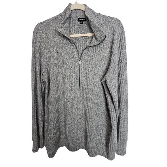 Torrid Sweater Pullover 1/2 Zip Top Collare Neck Gray Women 1X Long Sleeve Shirt - Picture 1 of 8
